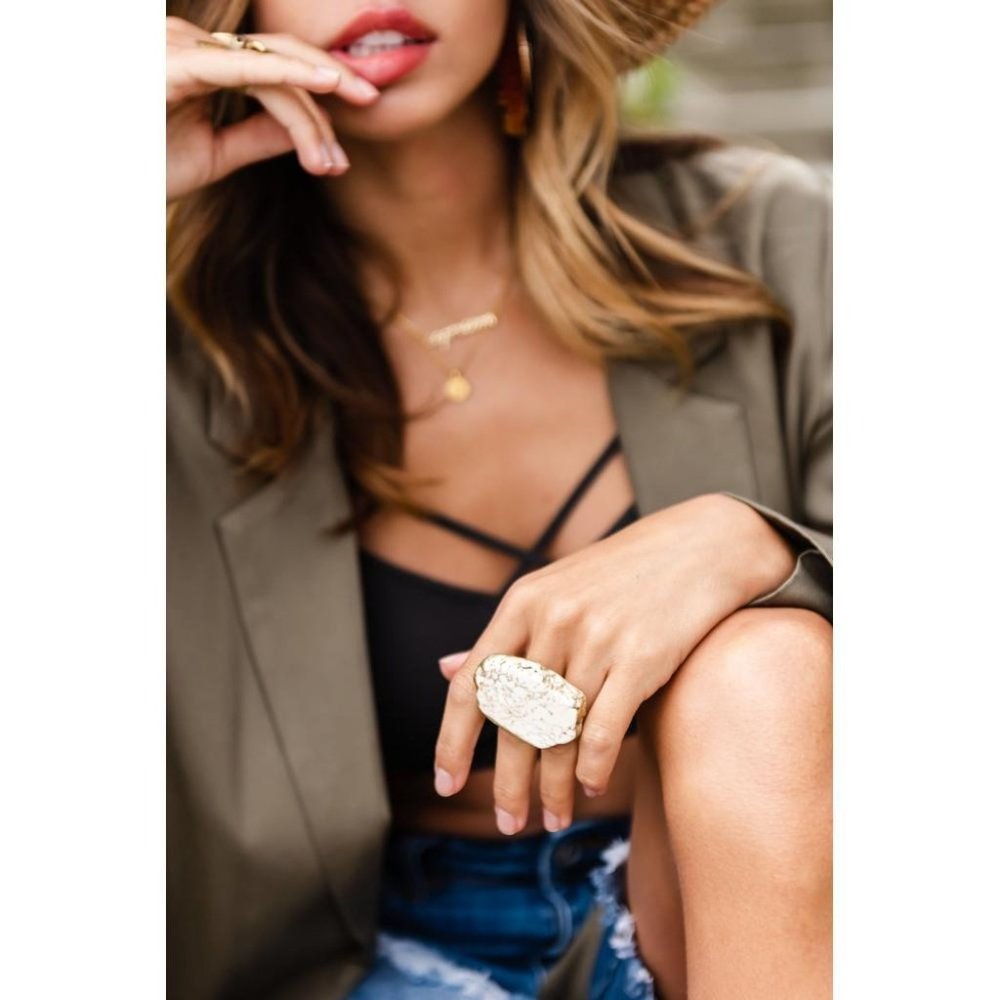 White Turquoise Slab Ring Adjustable